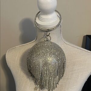 Silver rhinestone Statement Fringe round bag